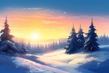 Illustration of a winter landscape covered in snow, generative artificial intelligence
