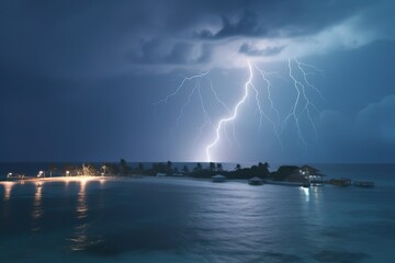 Naklejka na ściany i meble Maldives married holiday beach destinationstorm lightning , generative artificial intelligence 