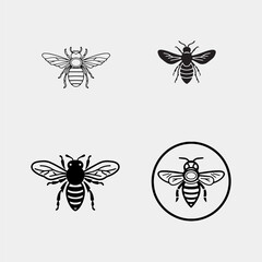Honey bee logo. Hand drawn vector isolated on white background