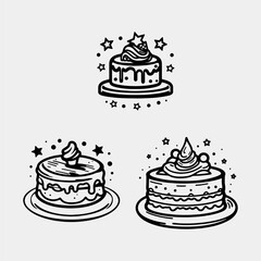 set of delicious Birthday cake vector isolated illustration