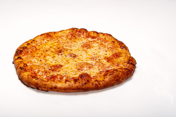 hot fresh cheese pizza on white background