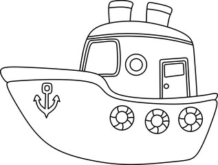 Ship cartoon line art for coloring book
