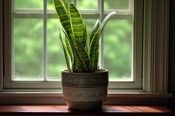  Snake Plant in a window pot , generative artificial intelligence
