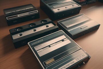 Obraz premium cassette track tapes as Simple Flatlays photorealistic, generative artificial intelligence 