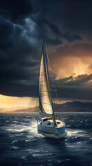 Obraz na płótnie Canvas Yacht sailing in a storm created with generative AI technology