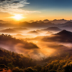 An awe-inspiring panoramic sunrise over a vast mountain range