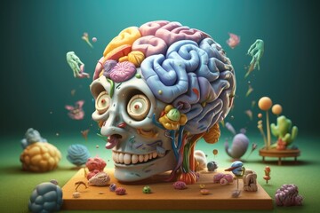 Cartoon human brain, ai