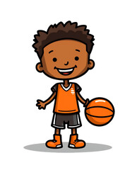Cartoon illustration of a boy basketball player isolated on a white background,illustration created with Generative AI technology