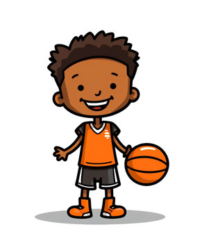 Cartoon illustration of a boy basketball player isolated on a white background,illustration created with Generative AI technology