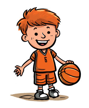 Cartoon illustration of a boy basketball player isolated on a white background, illustration created with Generative AI technology