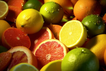 Obraz na płótnie Canvas Radiant citrus selection, a burst of color with citrus fruits Generative AI