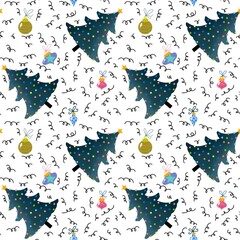 Christmas tree seamless festive balls pattern for wrapping paper and new year gifts box and fabrics and linens