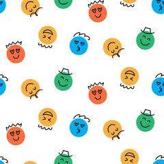Fun Emoji Icons Seamless Pattern, Emoticon Faces