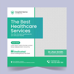 Medical healthcare social media post template design, medical social media post design template, promotional medical square web banner for hospital, medical post design template for clinic