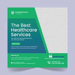 Medical healthcare social media post template design, medical social media post design template, promotional medical square web banner for hospital, medical post design template for clinic
