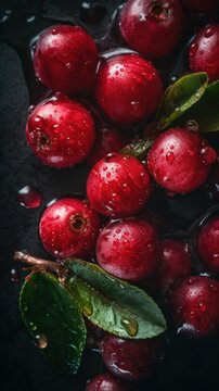 Fresh Organic Lingonberry Berry Photorealistic Vertical Background. Healthy Vegetarian Diet. Ai Generated Lifelike Background with Delicious Juicy Lingonberry Berry. Generative AI