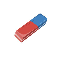Manual double-sided, red-blue eraser on a white background. Vector illustration for school design, stickers, web elements, kids design.