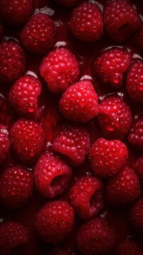 Fresh Organic Raspberry Berry Photorealistic Vertical Background. Healthy Vegetarian Diet. Ai Generated Lifelike Background with Delicious Juicy Raspberry Berry. Generative AI