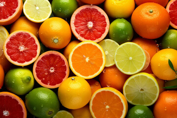 Fototapeta na wymiar Vibrant citrus medley, a burst of colorful citrus fruits Generative AI