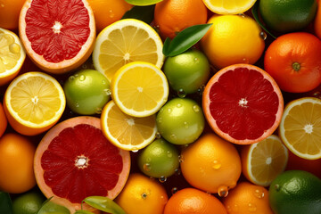 Fototapeta na wymiar Vibrant citrus medley, a burst of colorful citrus fruits Generative AI