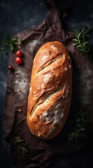 Freshly Baked Ciabatta Bread Photorealistic Vertical Background. Crusty Pastry, Gourmet Bakery. Ai Generated Lifelike Background with Aromatic Traditional Ciabatta Bread. Generative AI