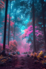 Fototapeta na wymiar Beautiful color forest. AI generative