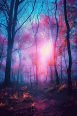 Beautiful color forest. AI generative