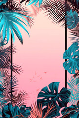 Fototapeta na wymiar Islamic frame tropical, pink background