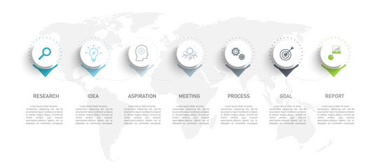 Business infographics thin line process with square template design with icons and 6 options or steps. Vector illustration. paper design vector.
