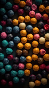 Sweet Bonbons Candy Photorealistic Vertical Background. Sweet Dessert From Confectionery. Ai Generated Lifelike Background with Delicious Flavory Bonbons Candy. Generative AI