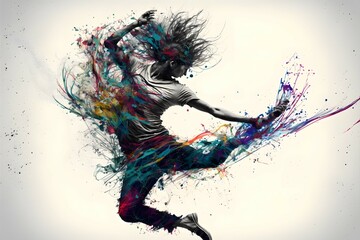 Fototapeta na wymiar person dancing made up of abstract colors in style of julie mehretu