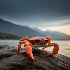 Close up image of a crab on a beach. (AI-generated fictional illustration)
