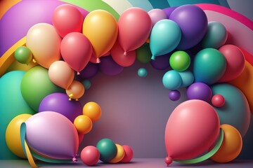 Fototapeta na wymiar Birthday holiday background with balloons. Illustration AI Generative.