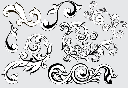 Vector set of vintage baroque corners and dividers.Border,angle,antique acanthus