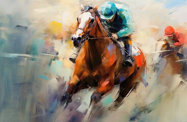 Fototapeta na wymiar Abstract portrait of horse racing painting