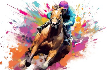 Fototapeta premium Bright colored horse racing illustration 