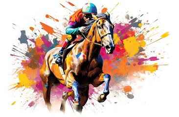 Fototapeta na wymiar Bright colored horse racing illustration 