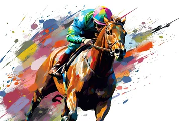 Rolgordijnen Bright colored horse racing illustration  © Photo And Art Panda