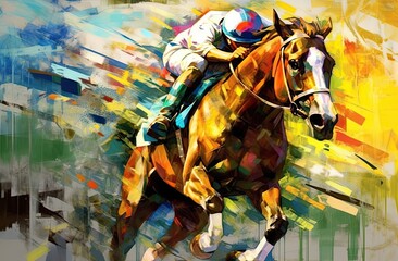 Bright colored horse racing illustration 