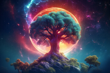Obraz na płótnie Canvas Yggdrasil world tree in a galactic nebula. Generative ai