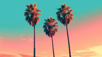 Obraz premium Summer sunset sky and palms. Generative ai