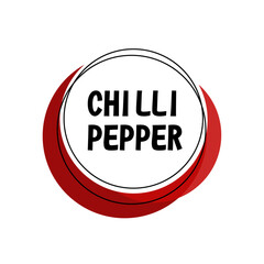 Red logo with word Red pepper natural product , design elements chili pepper at a white background. Design template for restaurant, cafe and canteens. Chili pepper in a circle. Vector Illustration.