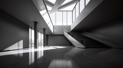 Abstract interior design of a modern staircase. Background. Generative AI
