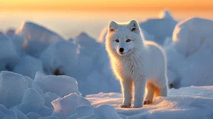 Crédence de cuisine en verre imprimé Renard arctique Close-up of an arctic fox at golden hour