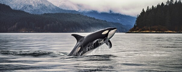 Killer whale breaching out of water
