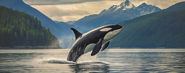 Fotobehang Orca Killer whale breaching out of water