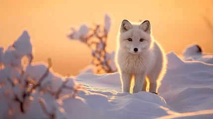 Wall murals Arctic fox Close-up of an arctic fox at golden hour
