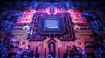 close up of computer circuit board. Motherboard computer chip with data and connections. Generative AI