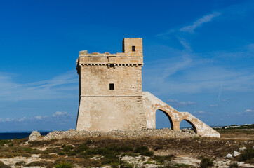 Fototapeta na wymiar Torre Squillace ( Squillace watchtower ) - Porto Cesareo, Apulia, Italy