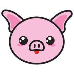 Kawaii piggy, small and charming, with a friendly and rosy face. Ideal for illustrating party invitations, children's materials, and products related to the farm and country life.